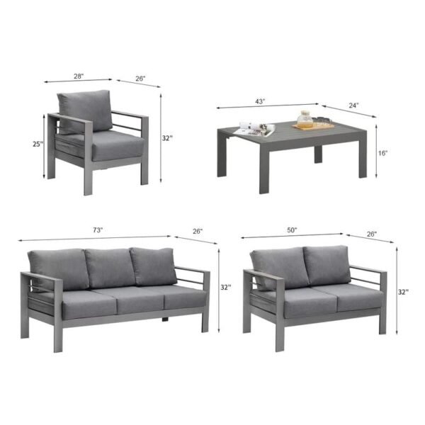 Aluminum Patio Furniture Set,5 Pieces Modern Outdoor Conversation Set Sectional Sofa - Image 4