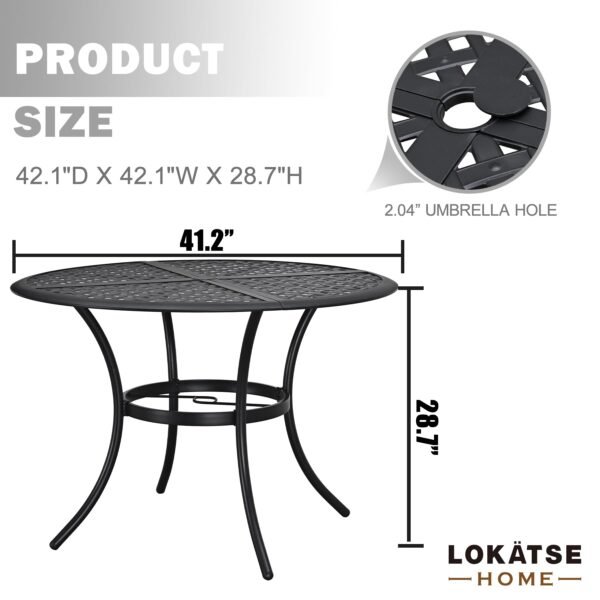 42.1" Outdoor Round Cast Wrought Iron Patio Metal Dining Table - Image 9