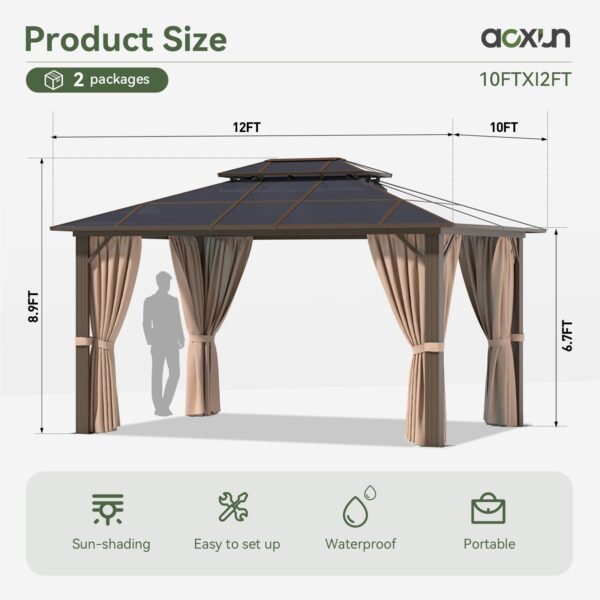 10'x12' Hardtop Gazebo, Aluminum Frame Permanent Pavilion - Image 2