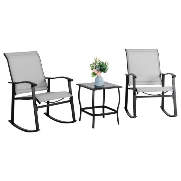 3 Piece Outdoor Rocking Bistro Set, Textilene Fabric Small Patio Furniture Set