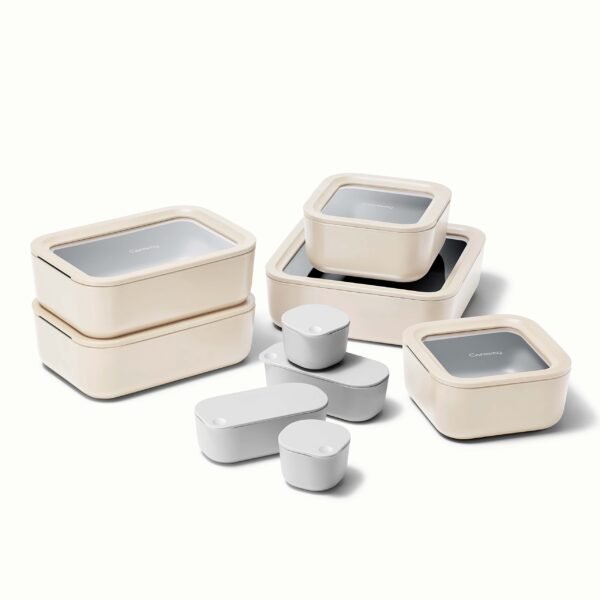 Glass Food Storage Set, 14 Pieces - Ceramic Coated Food Containers