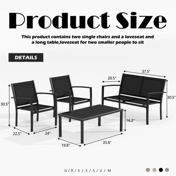 4 Pieces Patio Furniture Set, Outdoor Conversation Sets - Image 2