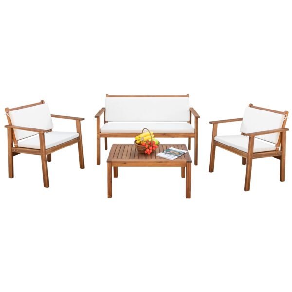 Patio Furniture 4 Piece Acacia Wood Outdoor Conversation Sofa Set