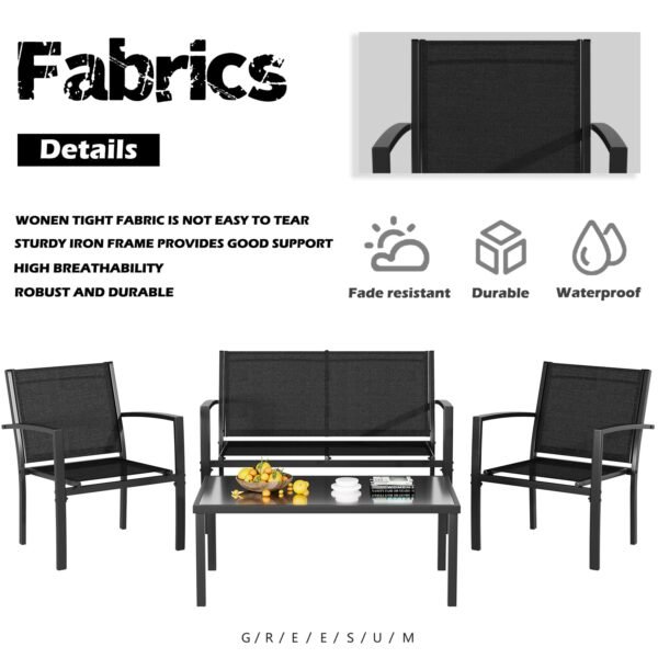 4 Pieces Patio Furniture Set, Outdoor Conversation Sets - Image 3