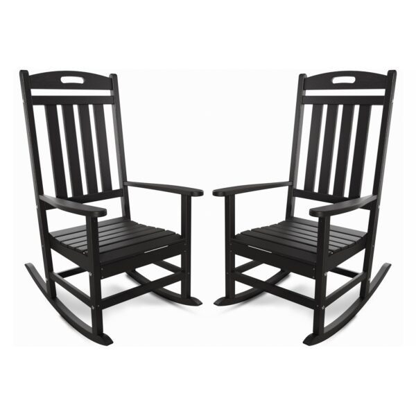 Outdoor Rocking Chair Set of 2, All-Weather Resistant Poly Lumber Rocker Chair Outdoor