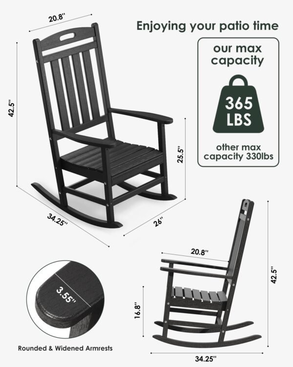 Outdoor Rocking Chair Set of 2, All-Weather Resistant Poly Lumber Rocker Chair Outdoor - Image 7