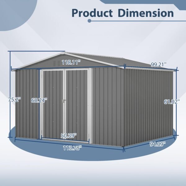 10 x 8 FT Outdoor Storage Shed, Metal Shed - Image 3