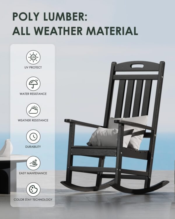 Outdoor Rocking Chair Set of 2, All-Weather Resistant Poly Lumber Rocker Chair Outdoor - Image 5