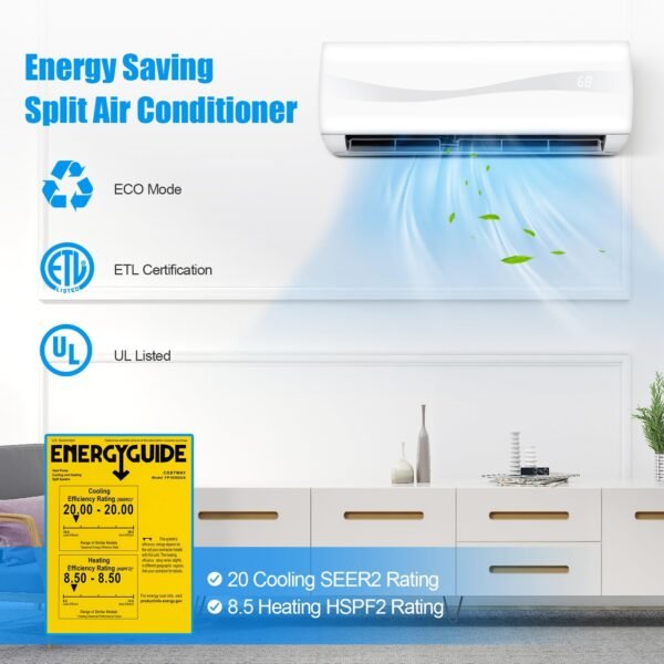 12000BTU Mini-Split Air Conditioner, 20 SEER2 Mini AC Unit W/Pre-Charged Condenser - Image 4