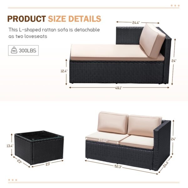 3 Piece Patio Furniture Set Outdoor Wicker Rattan Sectional Sofa - Image 2