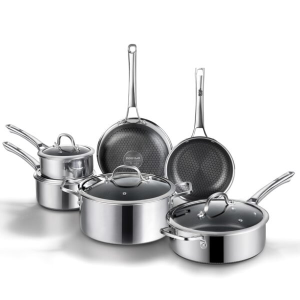 Pots and Pans set non stick, 10 pcs Hybrid Stainless Steel Cookware Sets