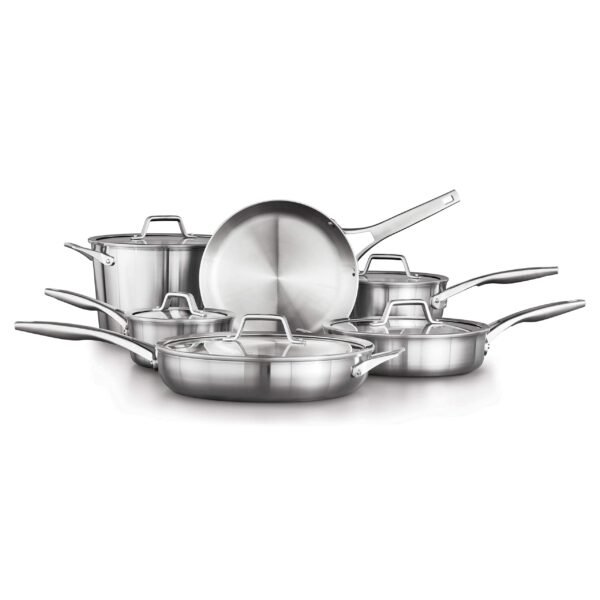 Stainless Steel Kitchen Cookware, 11-Piece Pots and Pans Set