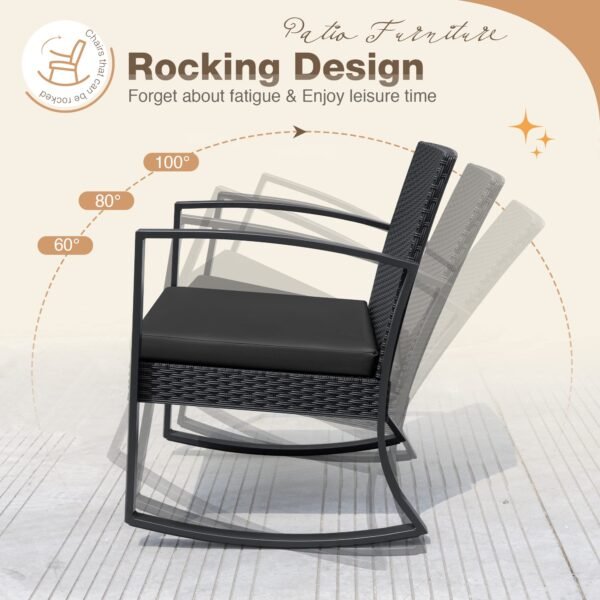 3 Pieces Outdoor Furniture Set Patio Bistro Rocking Chairs - Image 4