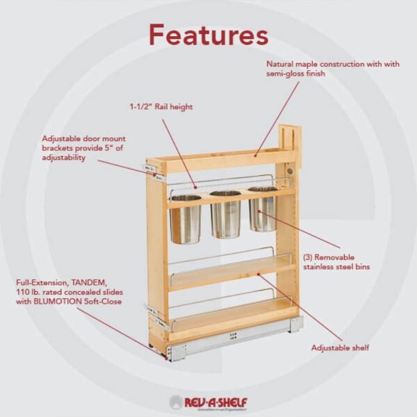 5" Pull Out Storage Organizer for Base Kitchen Cabinets w/Soft-Close, Sliding Shelves - Image 8
