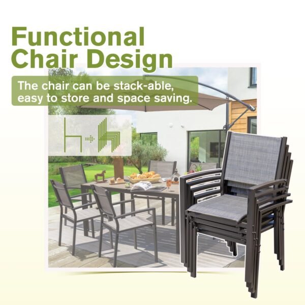 Patio Dining Set 7 Pieces Outdoor Furniture Table and 6 Textilene Chairs, Light Grey - Image 4