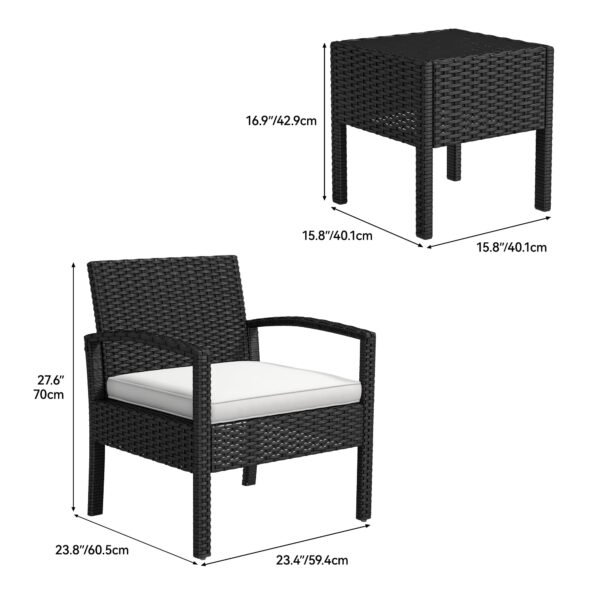 3-Piece Outdoor Patio Furniture Wicker Bistro Set, All-Weather Rattan Conversation Chairs - Image 6