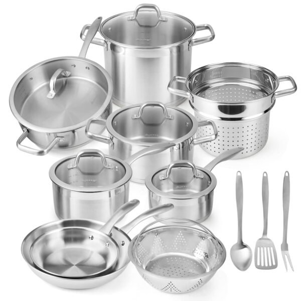 Professional Stainless Steel Pots and Pans Set, 17PC Induction Cookware Set