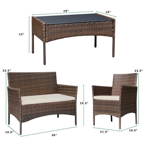 Patio Furniture 4 Pieces Conversation Sets Outdoor Wicker Rattan Chairs - Image 2