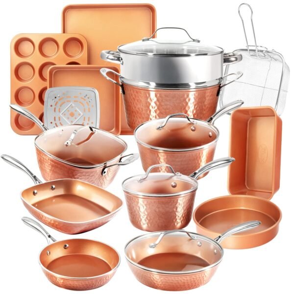 Hammered Copper Collection – 20 Piece Premium Pots and Pans Set