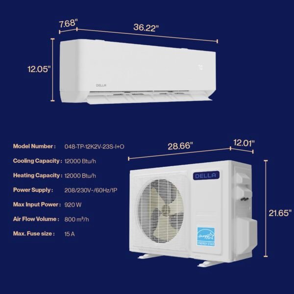 12,000 BTU Wifi Mini Split AC, Work with Alexa,Energy Star 208/230V 23 SEER2 - Image 2