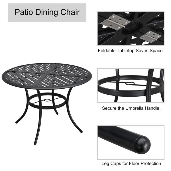 42.1" Outdoor Round Cast Wrought Iron Patio Metal Dining Table - Image 8