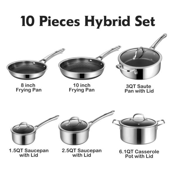 Pots and Pans set non stick, 10 pcs Hybrid Stainless Steel Cookware Sets - Image 7