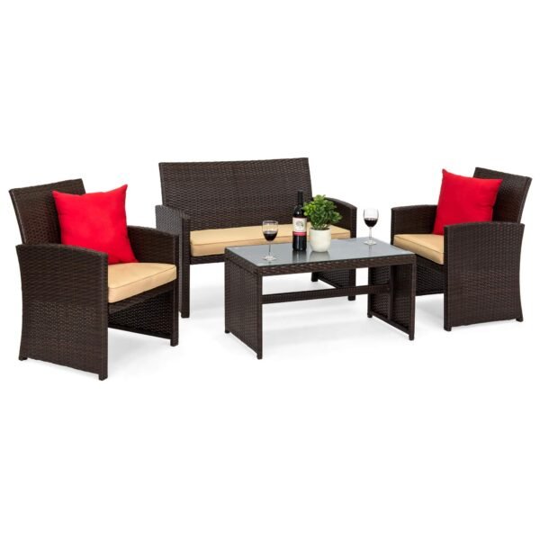 4-Piece Outdoor Wicker Patio Conversation Furniture Set