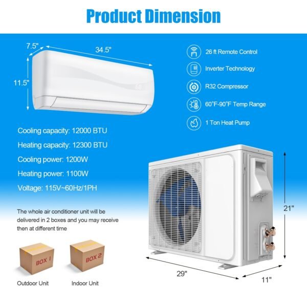 12000BTU Mini-Split Air Conditioner, 20 SEER2 Mini AC Unit W/Pre-Charged Condenser - Image 3