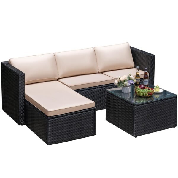 3 Piece Patio Furniture Set Outdoor Wicker Rattan Sectional Sofa - Image 6