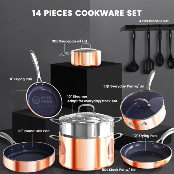 Deluxe 14PC Nonstick Cookware Sets, DUXANO Freshness-Maintained Pots and Pans - Image 9