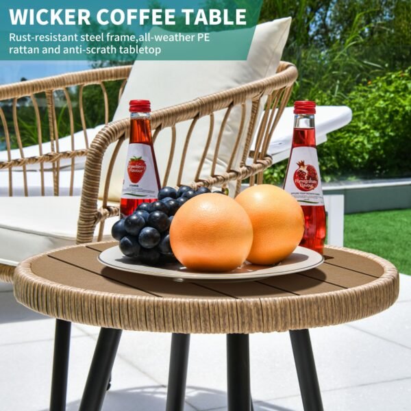 3 Pieces Outdoor Wicker Patio Conversation Bistro Set, All-Weather Rattan Patio Furniture Set - Image 7