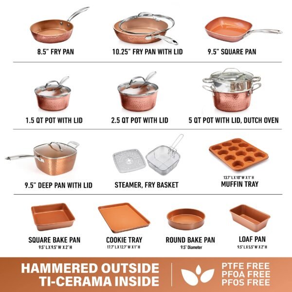 Hammered Copper Collection – 20 Piece Premium Pots and Pans Set - Image 3