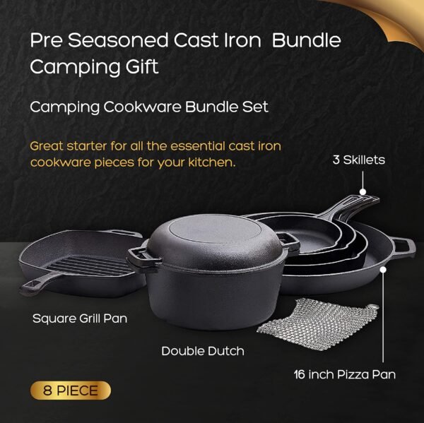 Pre Seasoned Kitchen Utensils Set Durable Cast Iron 8 Pc Bundle Pots And Pans Set - Image 6