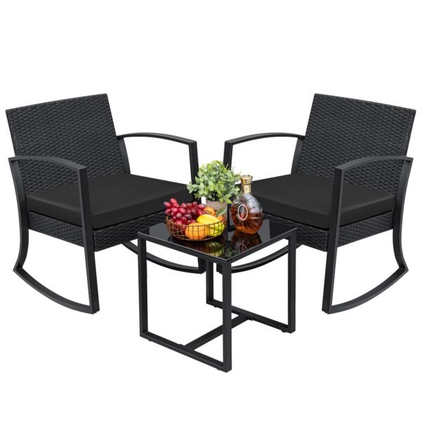 3 Pieces Outdoor Furniture Set Patio Bistro Rocking Chairs