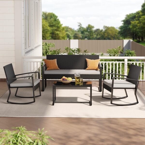 4 Piece Outdoor Patio Furniture Set, Wicker Patio Furniture - Image 6