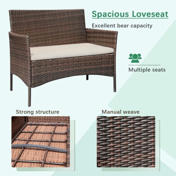 Patio Furniture 4 Pieces Conversation Sets Outdoor Wicker Rattan Chairs - Image 3