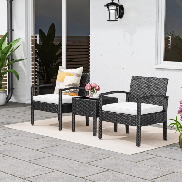 3-Piece Outdoor Patio Furniture Wicker Bistro Set, All-Weather Rattan Conversation Chairs - Image 7