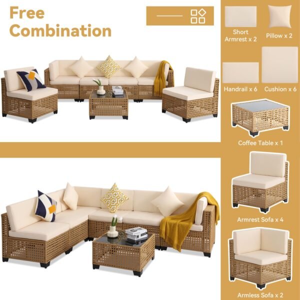 7 Piece Outdoor Patio Furniture Set, Outdoor Sectional Furniture - Image 6