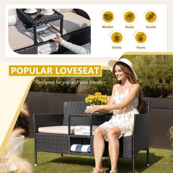 Outdoor Patio Loveseat Modern Rattan 2-Seat Patio Conversation Set - Image 6