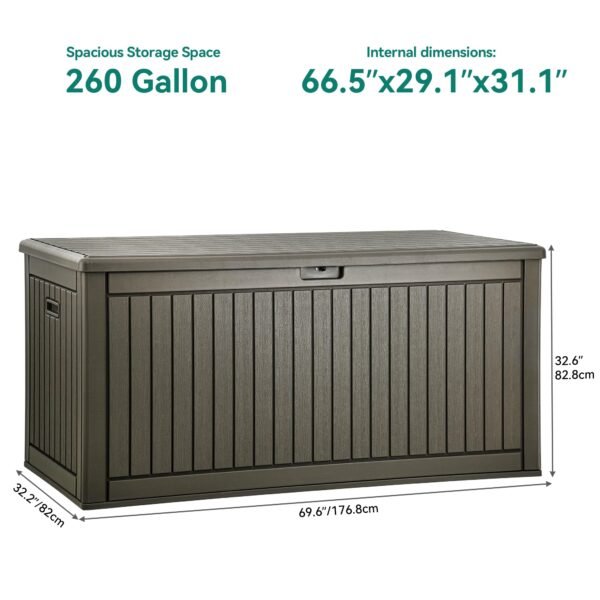 260 Gallon Extra Large Deck Box, Double-Wall Resin Outdoor Storage Box - Image 2