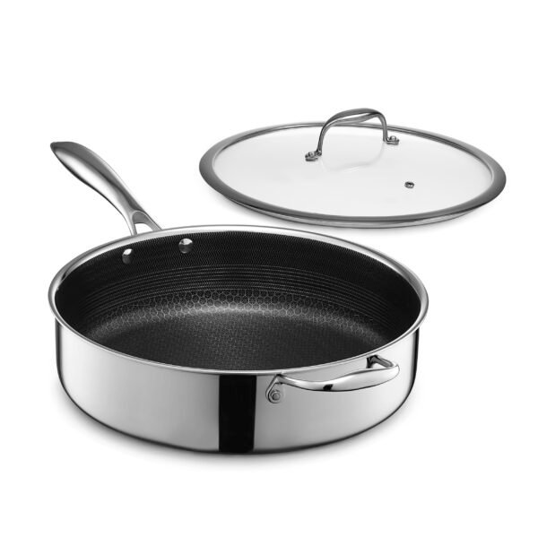 Hybrid Nonstick 5.5 Qt Deep Sauté Pan and Lid, Dishwasher and Oven-Safe