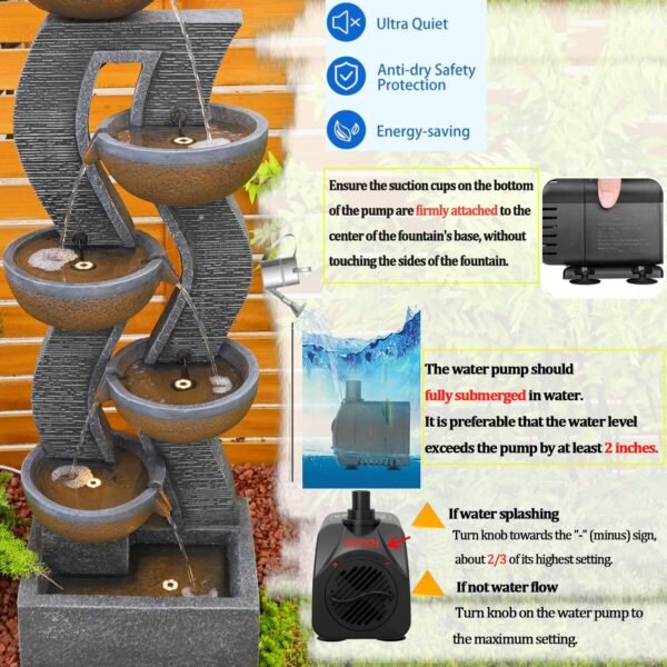 6-Tiered Garden Fountains Outdoor - 52.8''H - Image 7