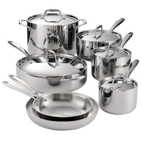 80116/249DS Gourmet Stainless Steel Induction-Ready Tri-Ply Clad 12-Piece Cookware Set