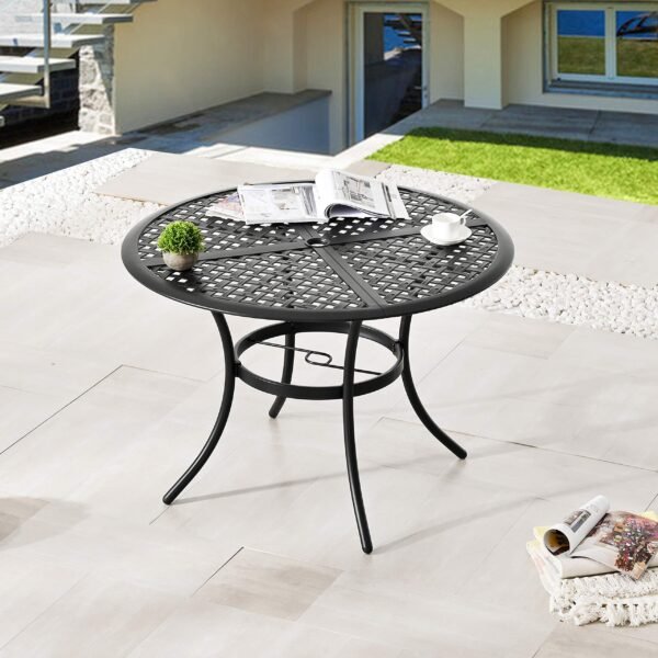 42.1" Outdoor Round Cast Wrought Iron Patio Metal Dining Table