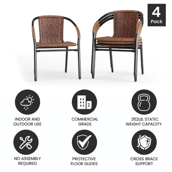 Lila Modern Rattan Indoor/Outdoor Stackable Dining Chairs, Stacking Rattan Bistro Chairs - Image 12