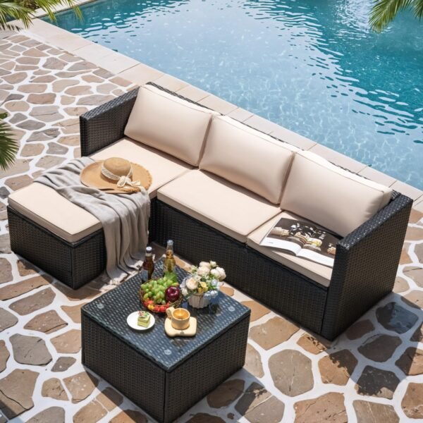 3 Piece Patio Furniture Set Outdoor Wicker Rattan Sectional Sofa - Image 7