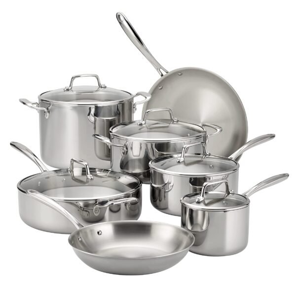 Stainless Steel Tri-Ply Clad 12-Piece Cookware Set, Glass Lids, 80116/1012DS