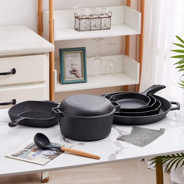 Pre Seasoned Kitchen Utensils Set Durable Cast Iron 8 Pc Bundle Pots And Pans Set - Image 7