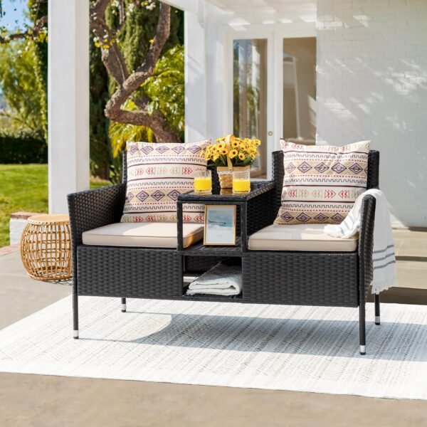 Outdoor Patio Loveseat Modern Rattan 2-Seat Patio Conversation Set - Image 7