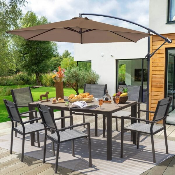 Patio Dining Set 7 Pieces Outdoor Furniture Table and 6 Textilene Chairs, Light Grey - Image 3